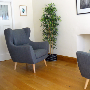 Close up showing counselling chairs in peaceful surroundings